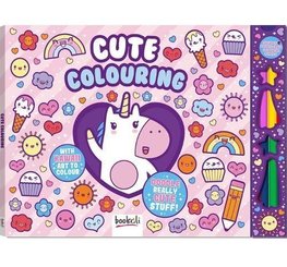 Kawaii Cute Coloring Book Set W/Color Pencils & 150 Stickers By Bookoli UK  New!