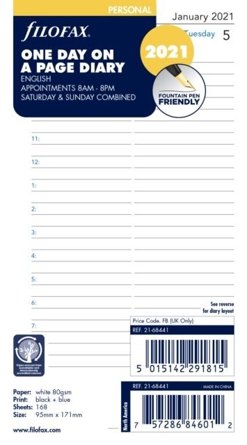 Buy Filofax Personal Day per page English appointments 2021 diary With Free  Delivery
