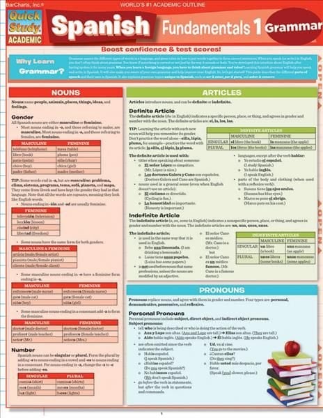 QuickStudy  Spanish Vocabulary Laminated Study Guide (9781572225503)